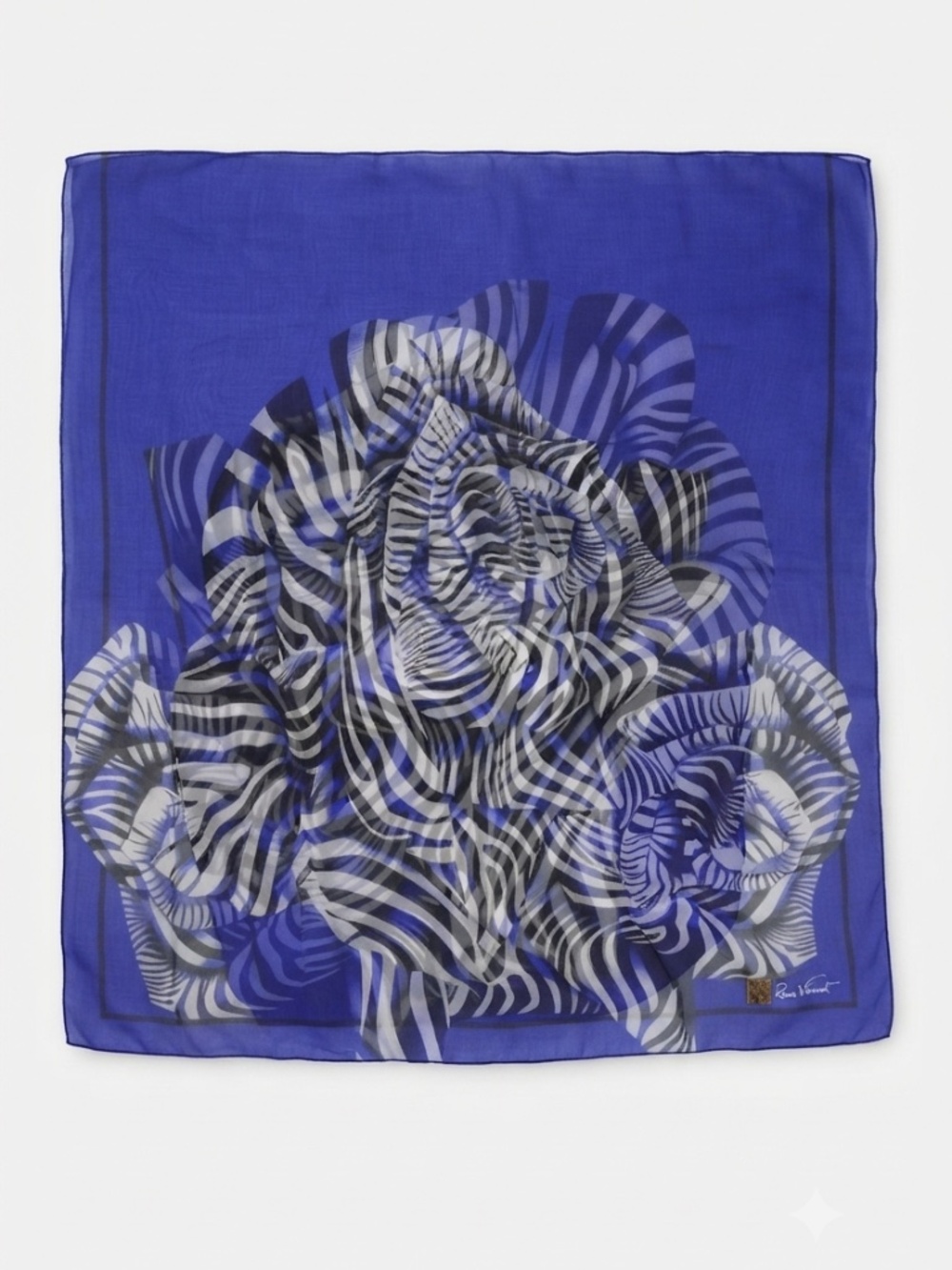 Roberto Cavalli Blue Silk Scarf Zebra Rose Print 68x25